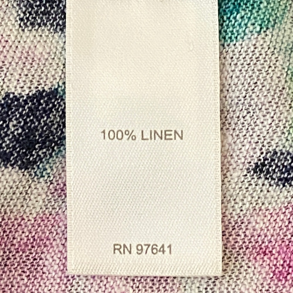 J Jill Love Linen Womens Floral Tie Front Linen Top XL Blue Pink Tropical Resort - Picture 10 of 12